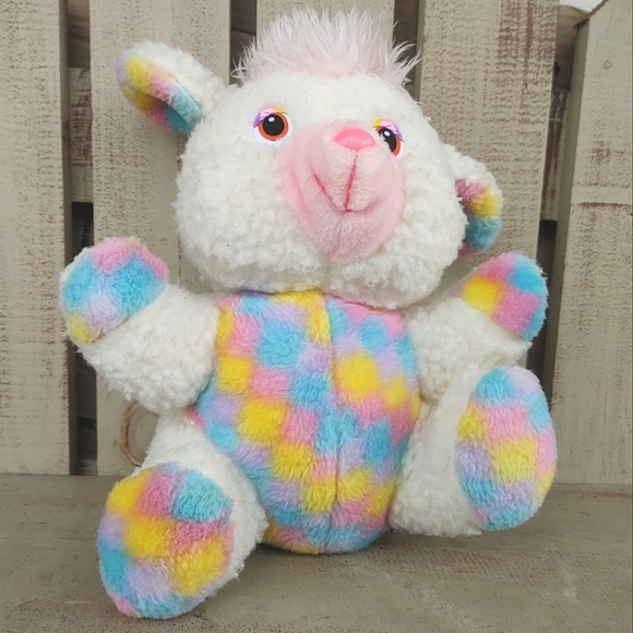 House Of Lloyd Wool Plush Lamb Pastel Checkered Stuffed Animal Sheep Vtg Easter - Picture 16 of 16